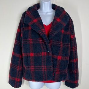 Sanctuary Sherpa‎ Navy and Red Plaid Blazer, front button and two pockets, L